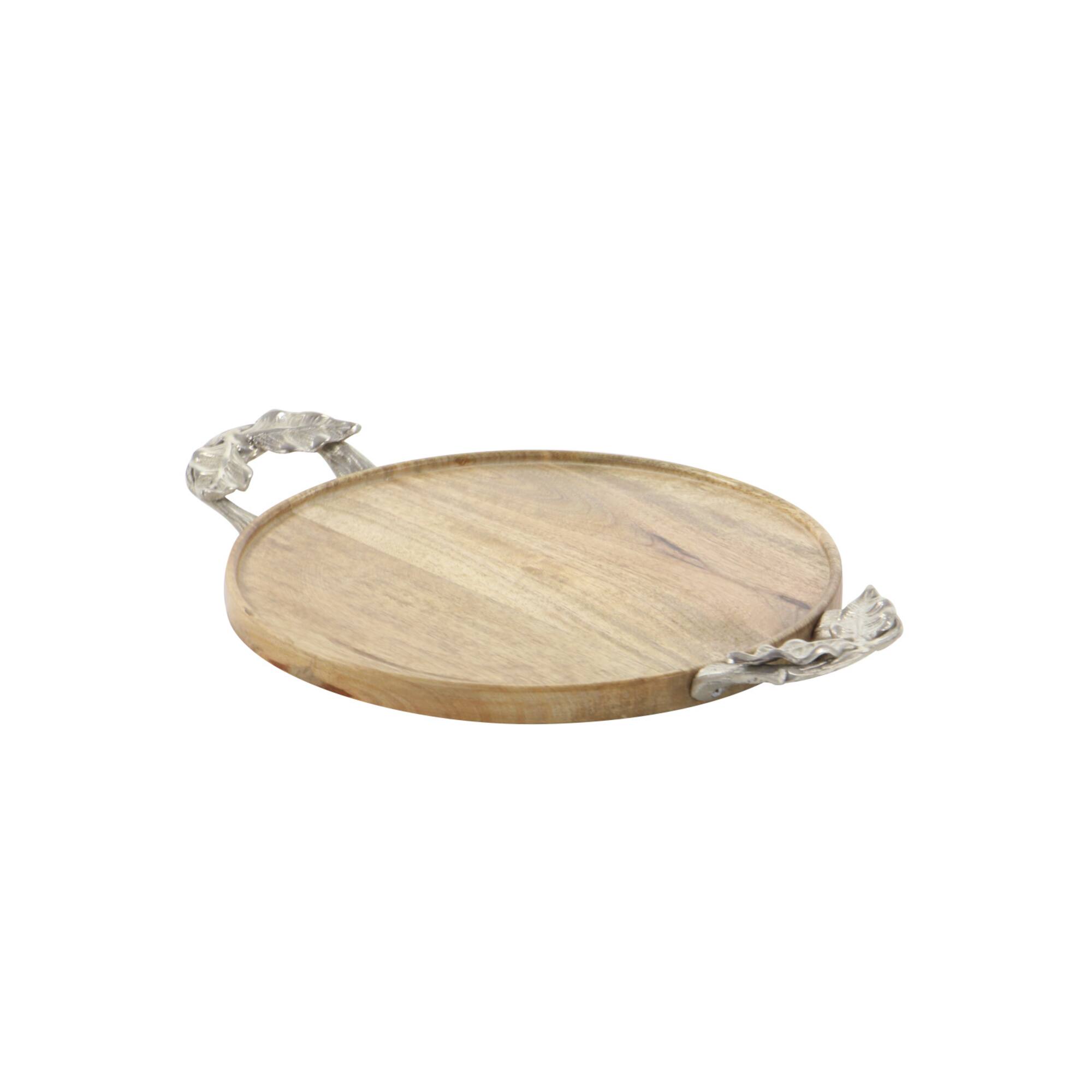 Brown Round Mango Wood Farmhouse Tray Set